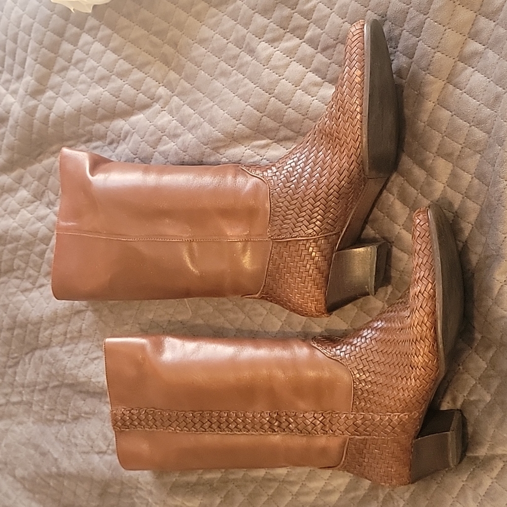 Catleia brown leather boots with woven detail 8.5